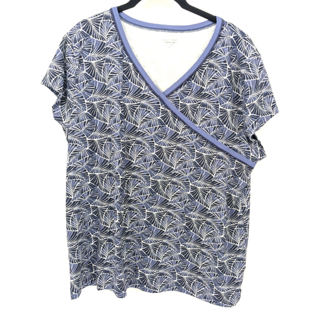 Garnet Hill Top Womens XL Blue Tee Organic Green Cotton T Shirt Mature Casual